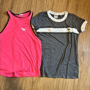 PINK Victoria's Secret Gray and Pink T-Shirt Set